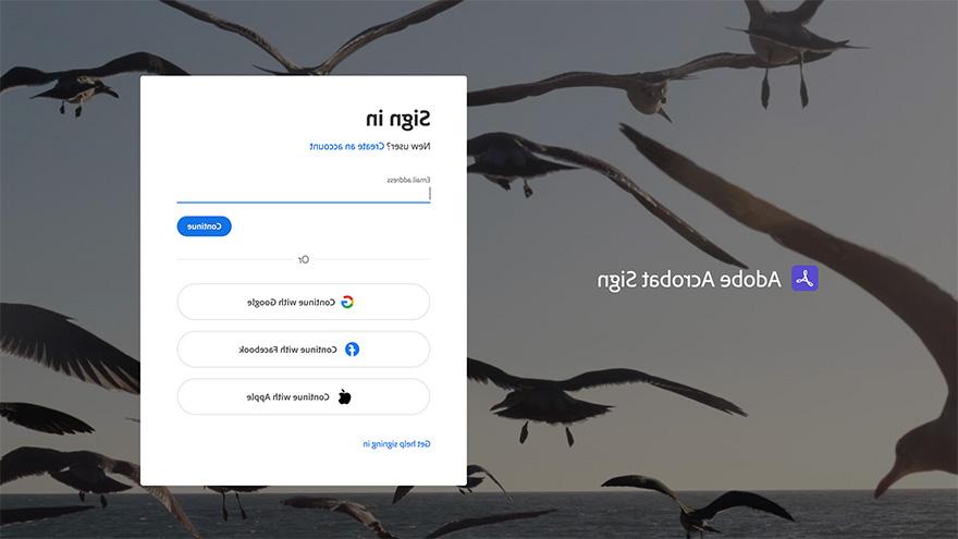 Adobe Sign login screen